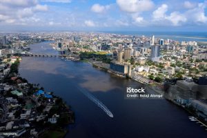 A drone shot of the Lagos Lagoon